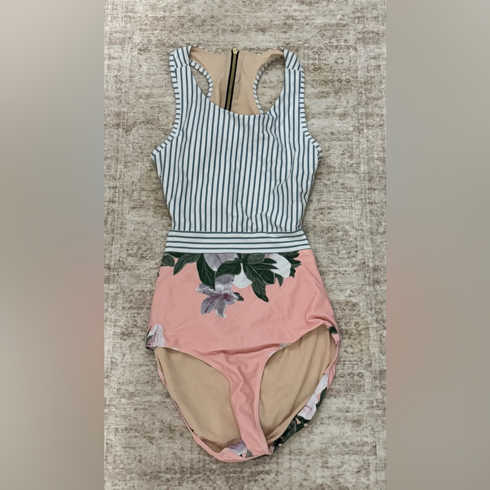 Pink Floral & Striped One-Piece Swimsuit
